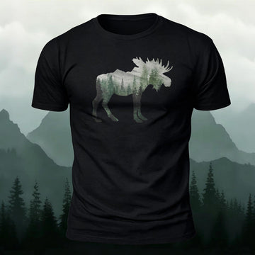 Forest Moose Silhouette Printed T-Shirt