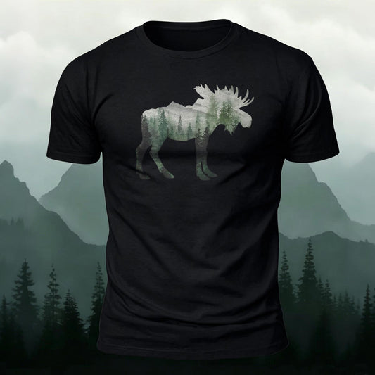Forest Moose Silhouette Printed T-Shirt
