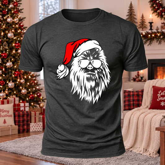 Big Foot Wears Santa Hat Printed Casual Short Sleeve T-Shirt