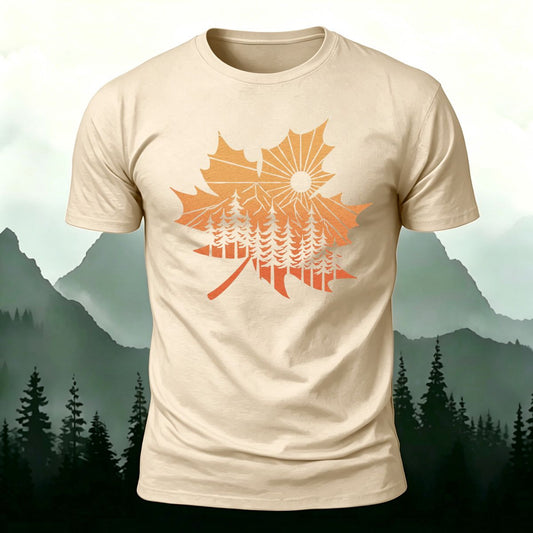 Maple Leaf Pattern Premium Cotton T-Shirt Beige