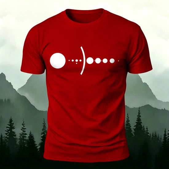 Solar System Silhouette Print  Casual  Cotton T-Shirt Red