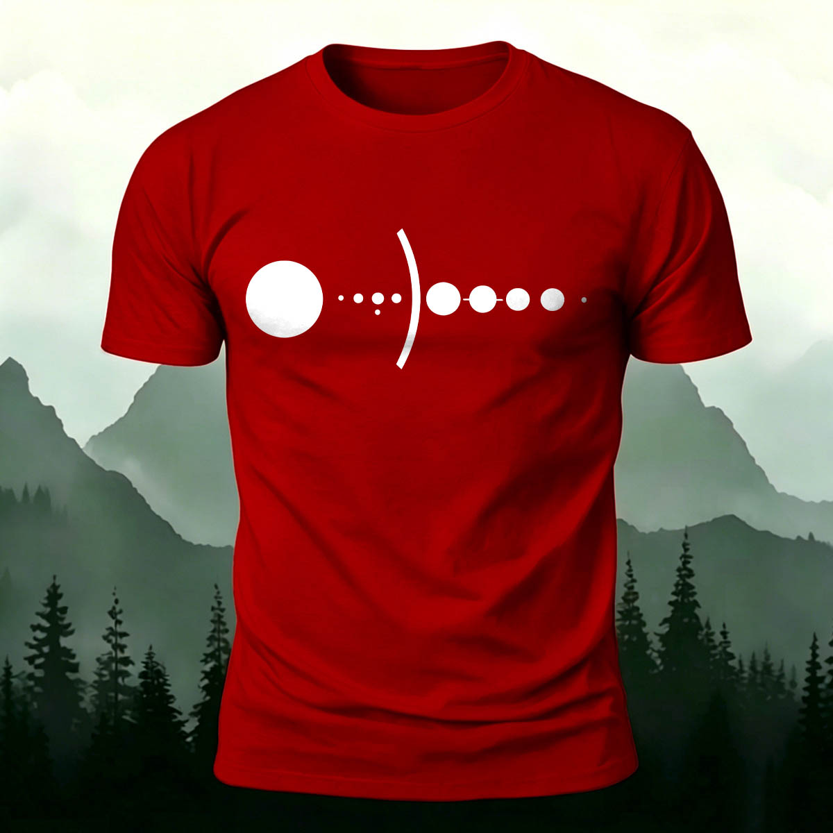 Solar System Silhouette Print  Casual  Cotton T-Shirt Red