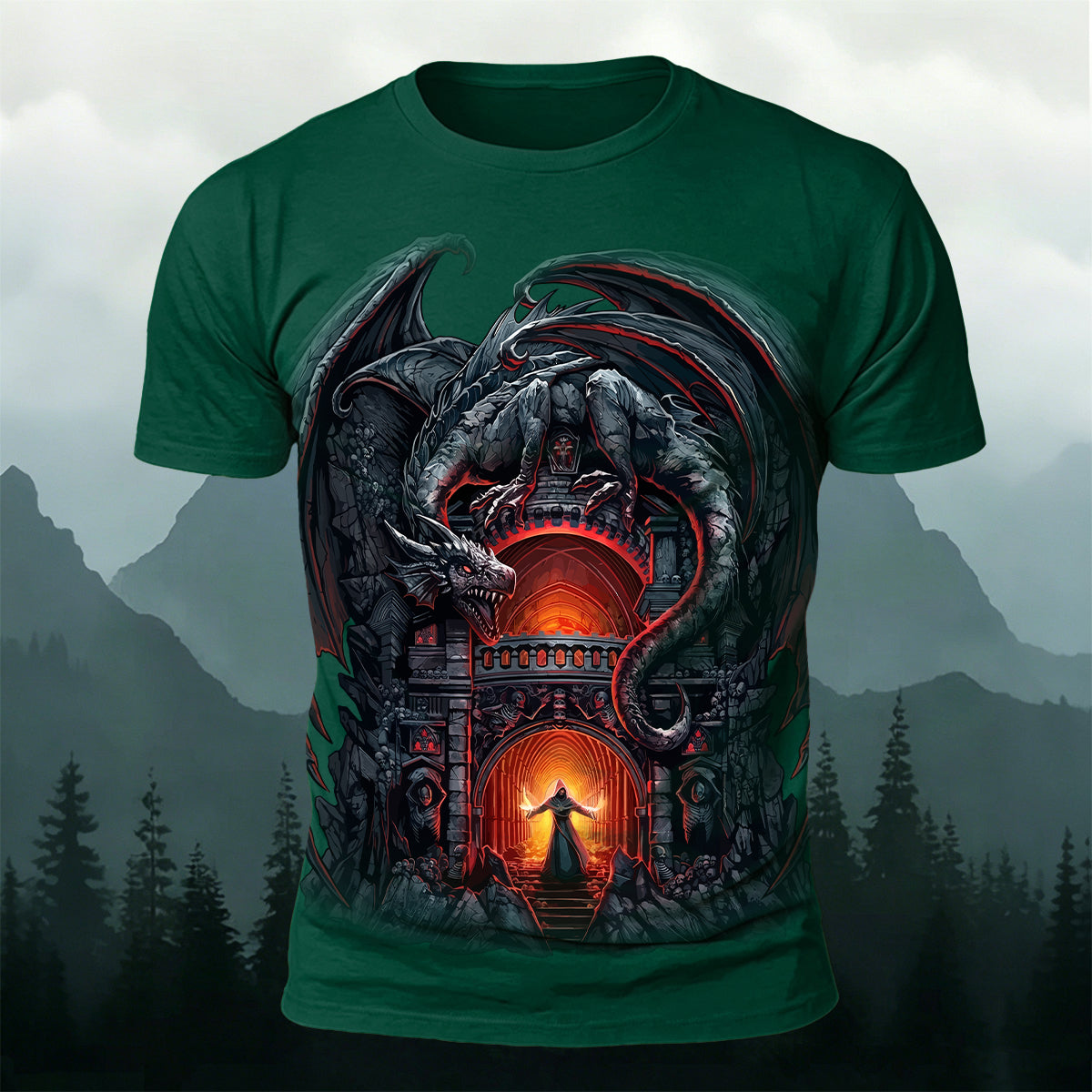Dark Demon Dragon Print Vintage Casual T-shirt