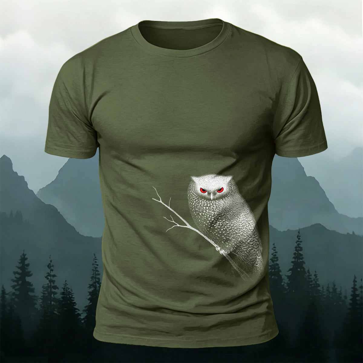 Red-eyed Owl Print Casual Cotton T-Shirt