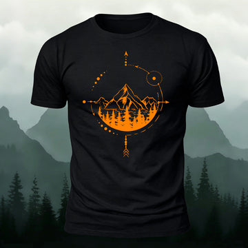 Mountain and Forest Print Combed Cotton Casual T-Shirt