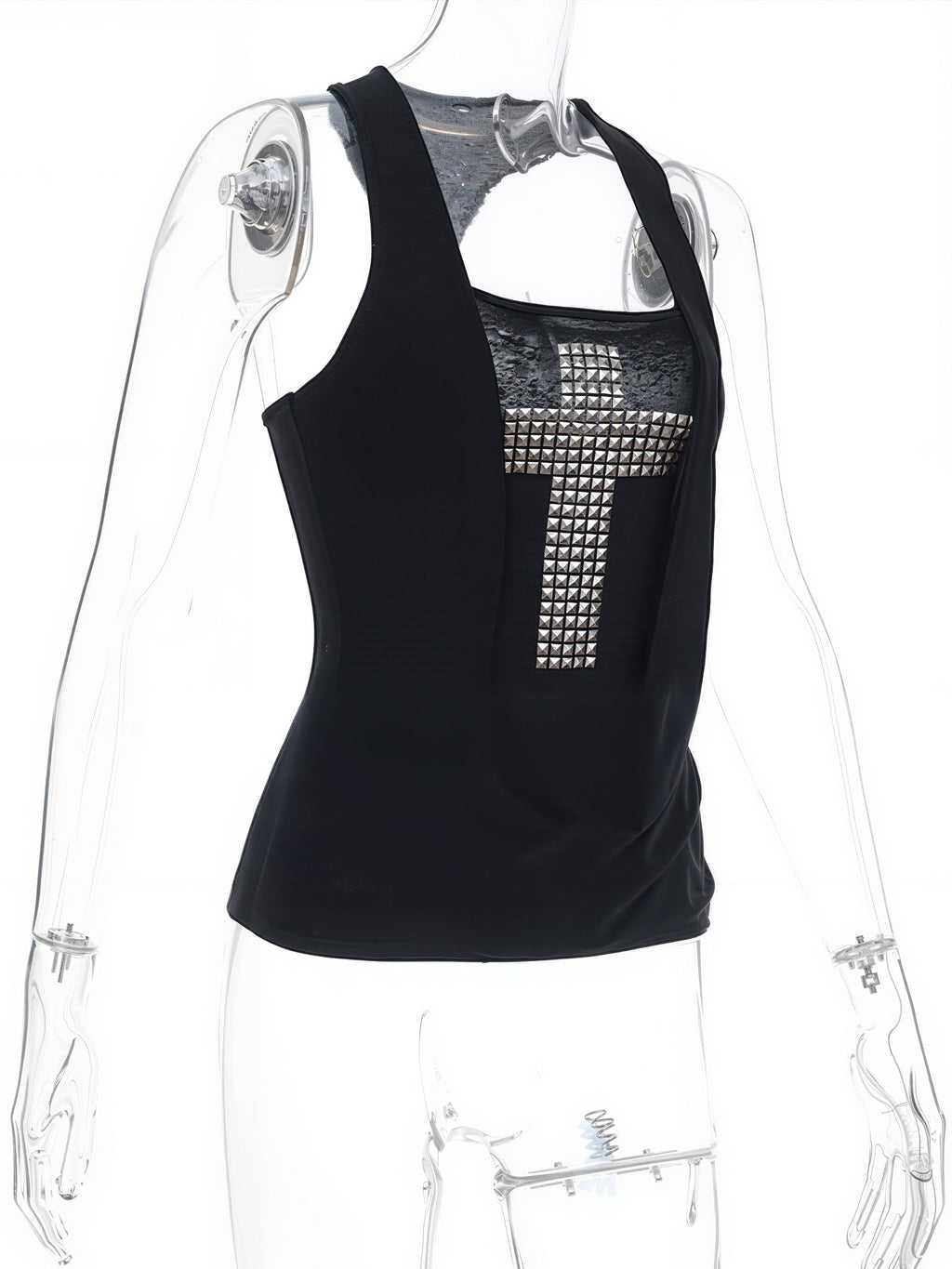 Dark-style Cross Rhinestone Patched Vest