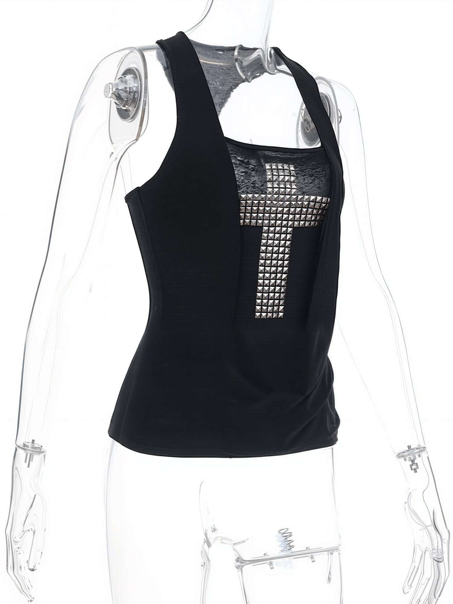 Dark-style Cross Rhinestone Patched Vest