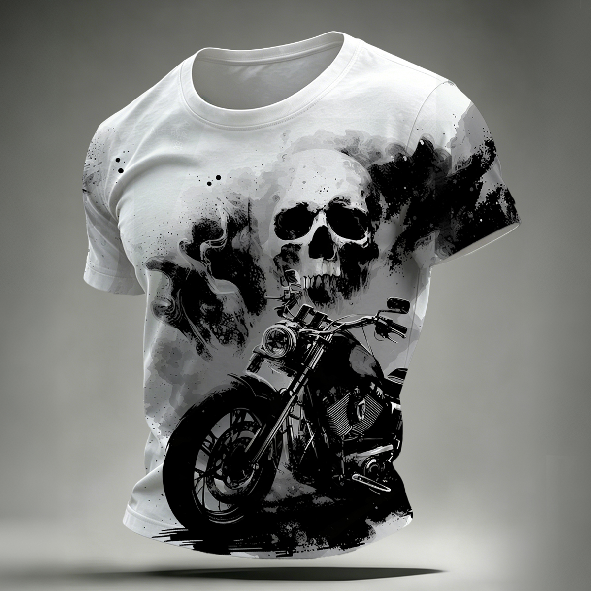 Motorcycle Skull Print Fashion Skin-Friendly T-Shirt