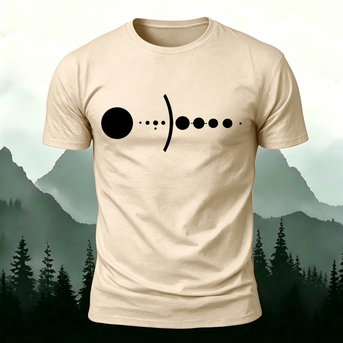 Solar System Silhouette Print  Casual  Cotton T-Shirt Beige