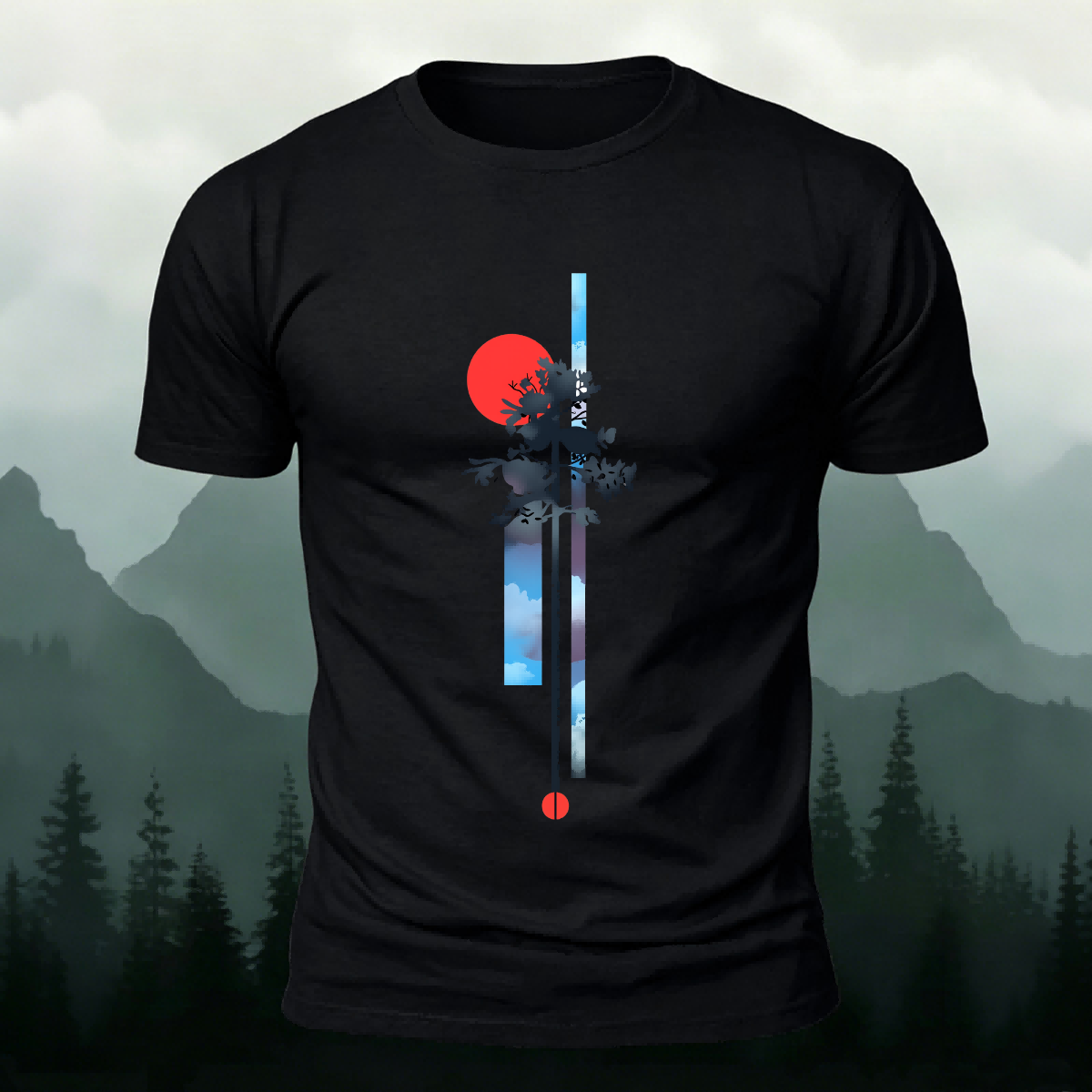 Tree Pattern Natural Outdoor Premium Cotton Tee Black