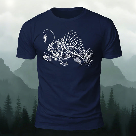 Underwater Fishbone Pattern Cotton Casual T-Shirt Navy
