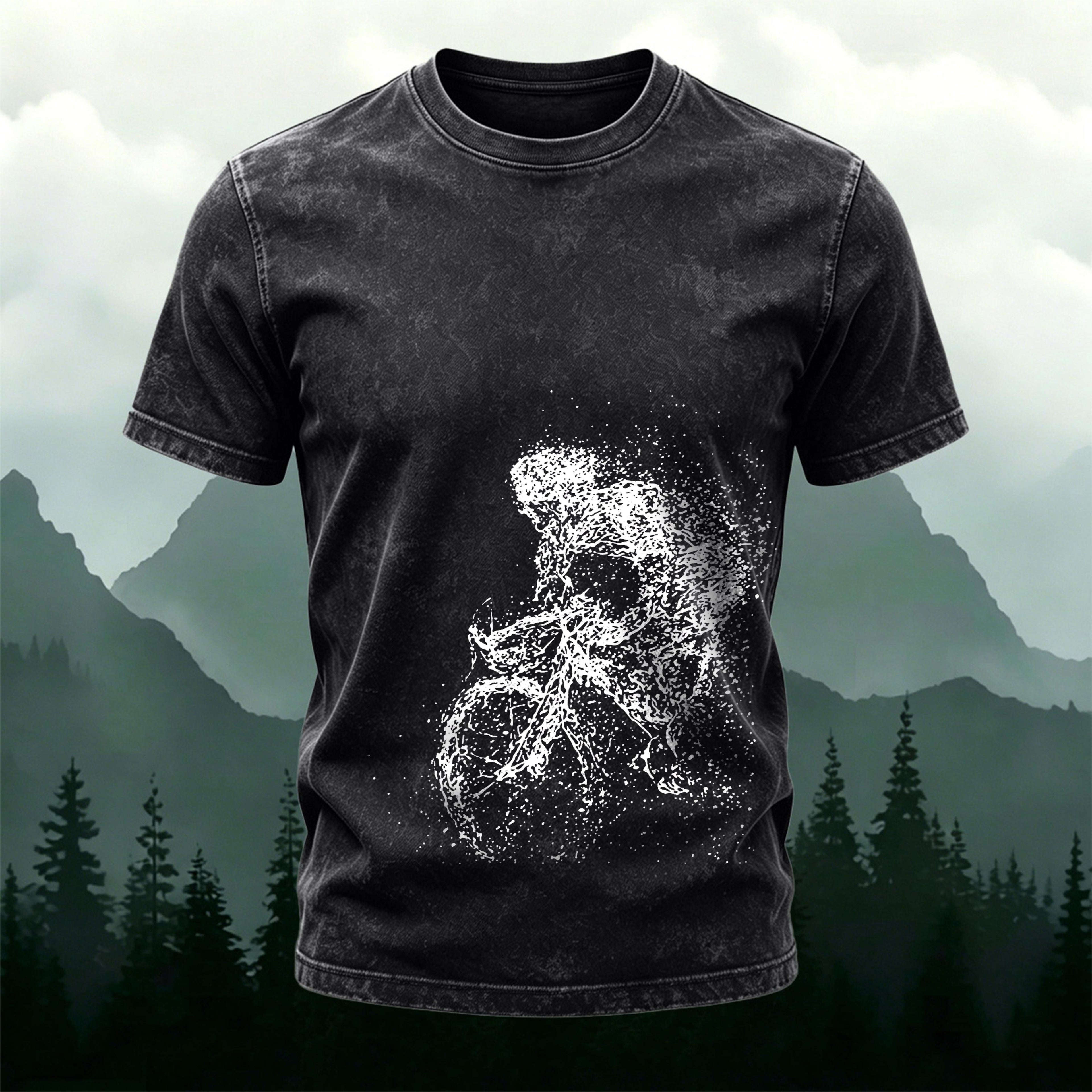 Cyclist Print Casual Washed Cotton T-Shirt