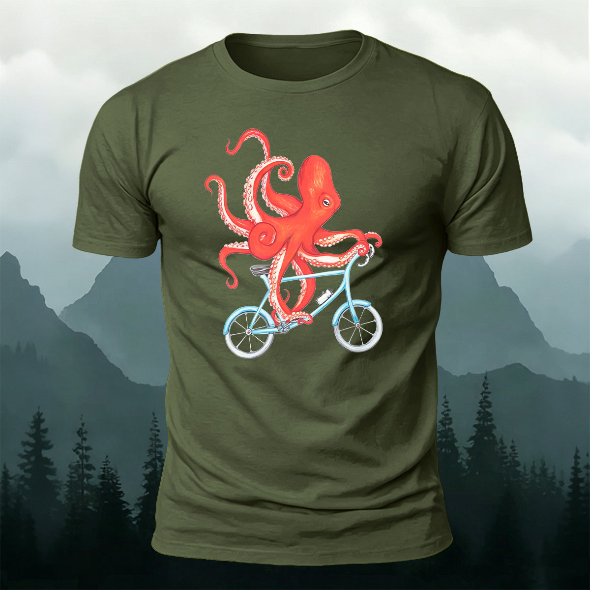Octopus Cycling Graphic Fun Casual Cotton Tee