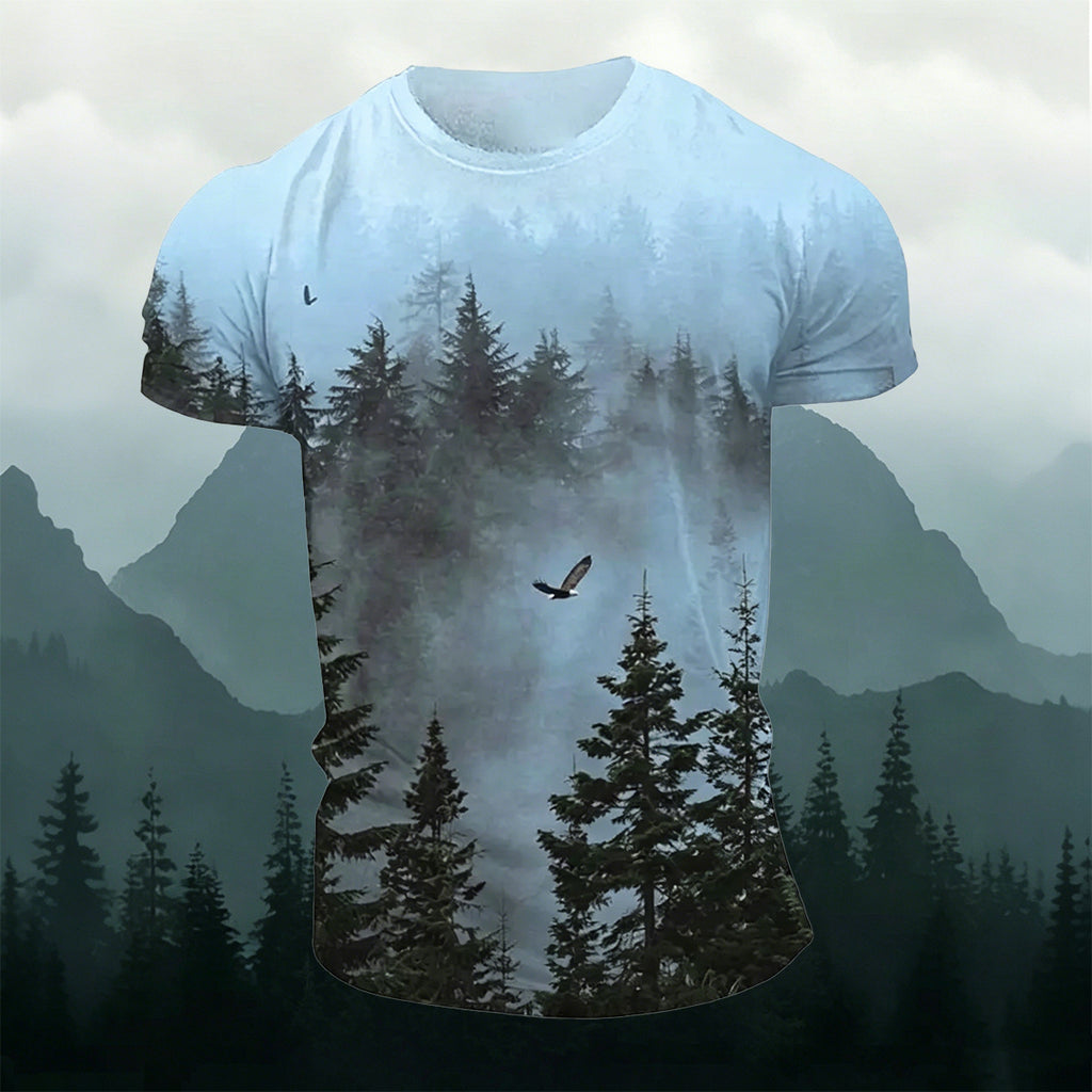 Natural Forest Scenery Art Print Casual Cotton T-Shirt