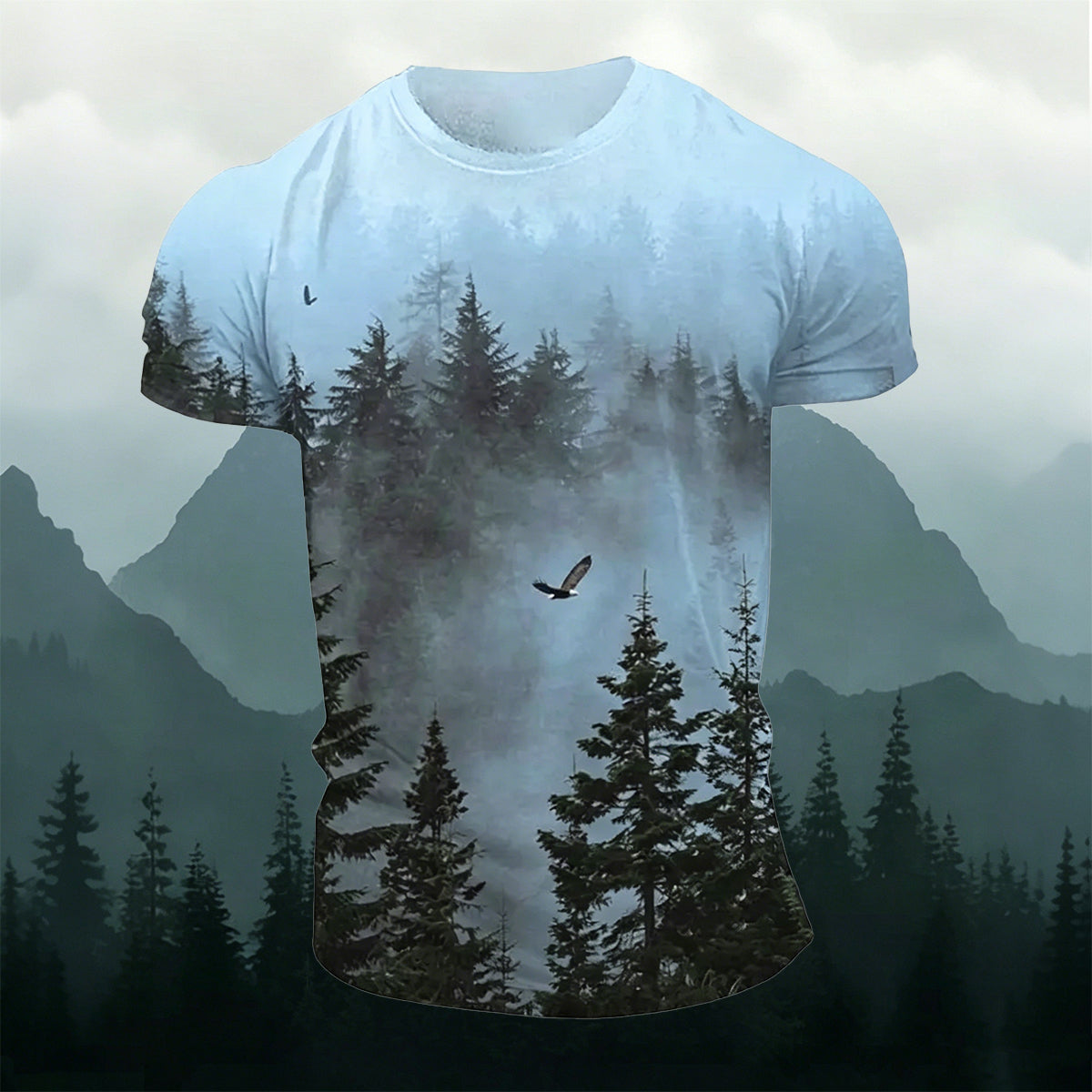 Natural Forest Scenery Art Print Casual Cotton T-Shirt