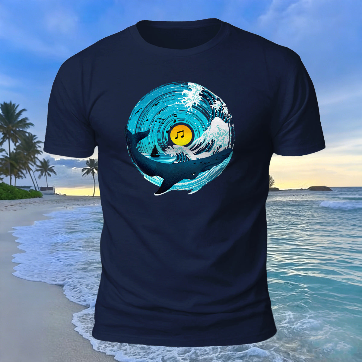 Music Ocean Print Beach Casual Breathable T-Shirt