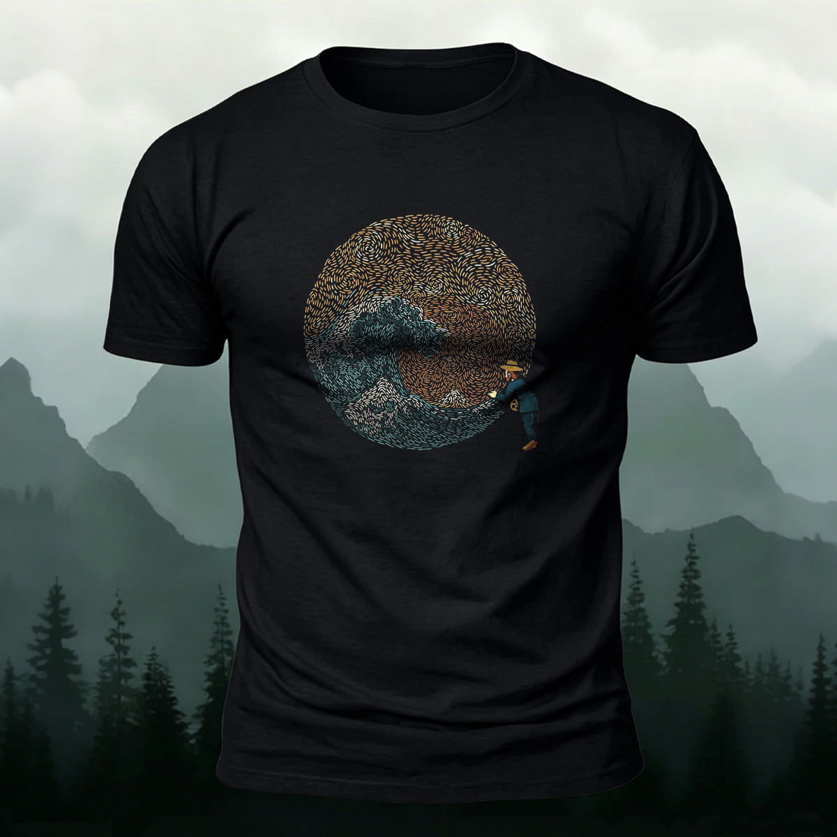Abstract Wave Print Fashion Breathable Material T-shirt