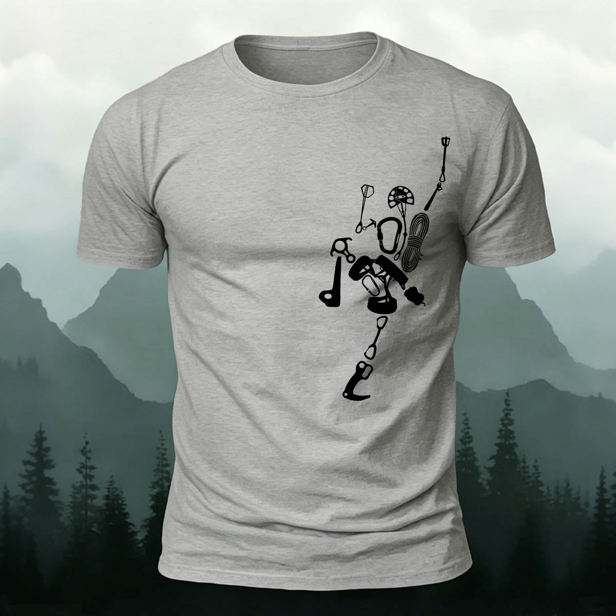 Fun Rock Climbing Print Casual Cotton T-Shirt