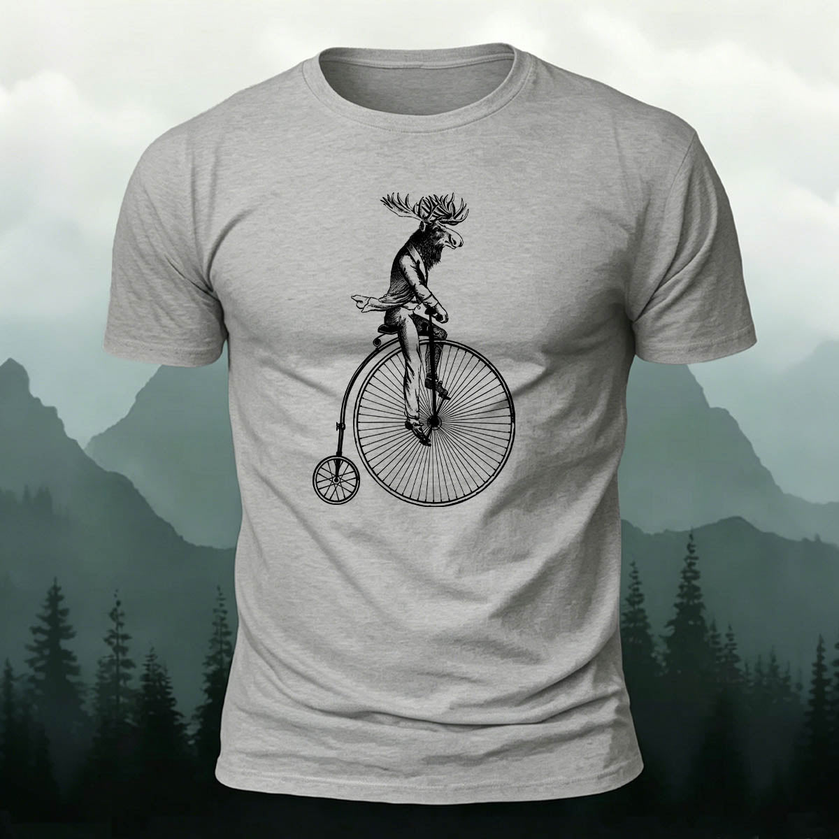 Divine Deer Acrobatic Cycling Print Casual Cotton T-Shirt