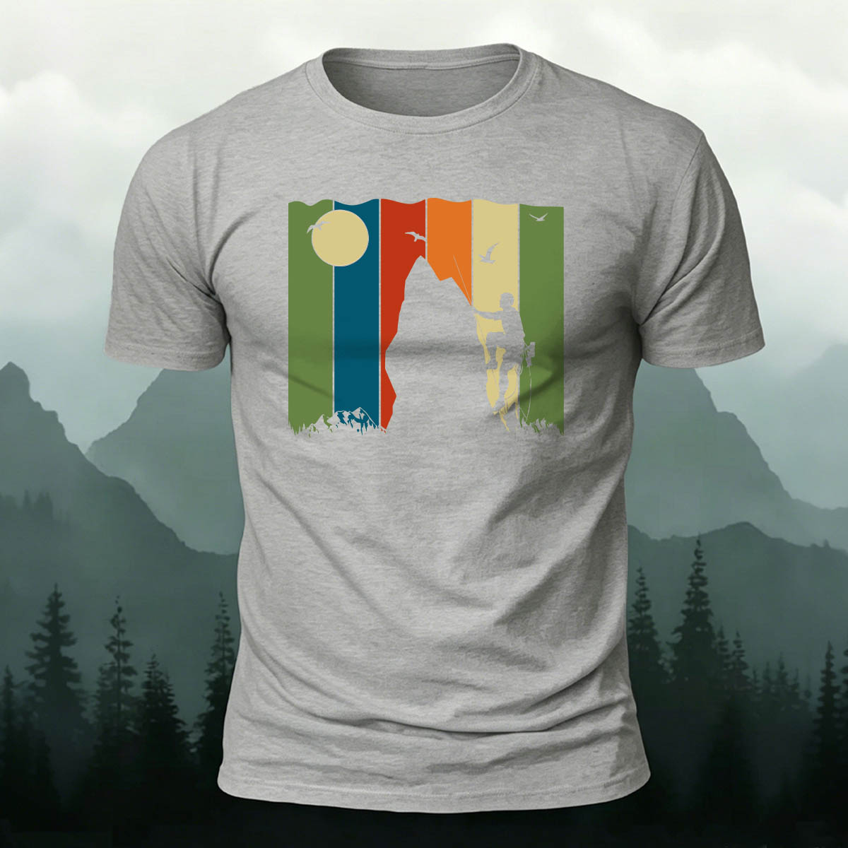 Artistic Rock Climbing Print Casual Outdoor Cotton T-Shirt