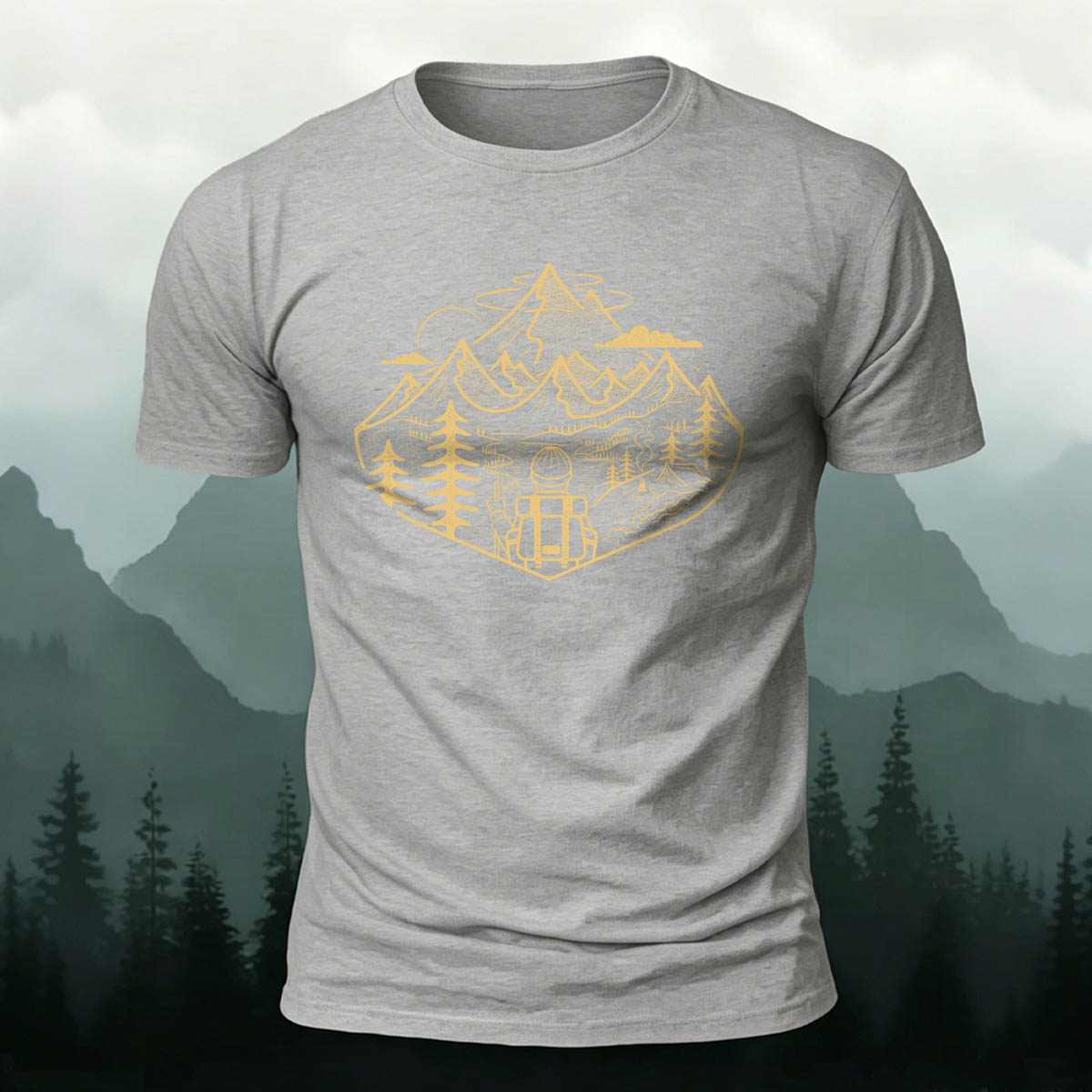Mountain Adventure Sketched Art Print Outdoor Cotton Tee