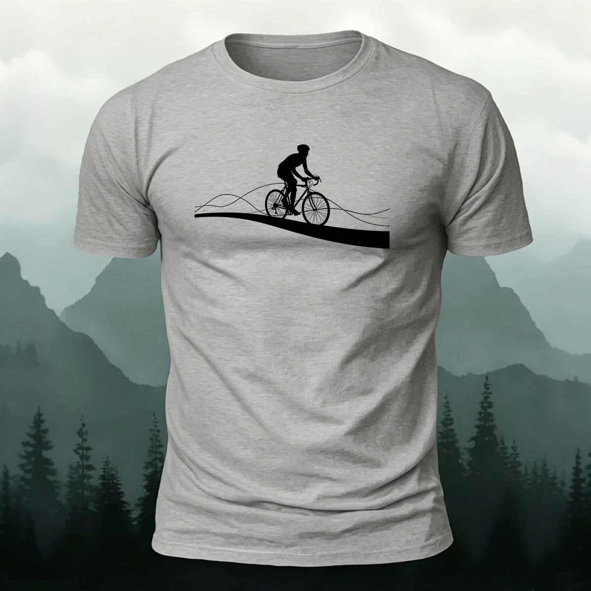 Road Cycling Art Print Comfortable Cotton T-Shirt