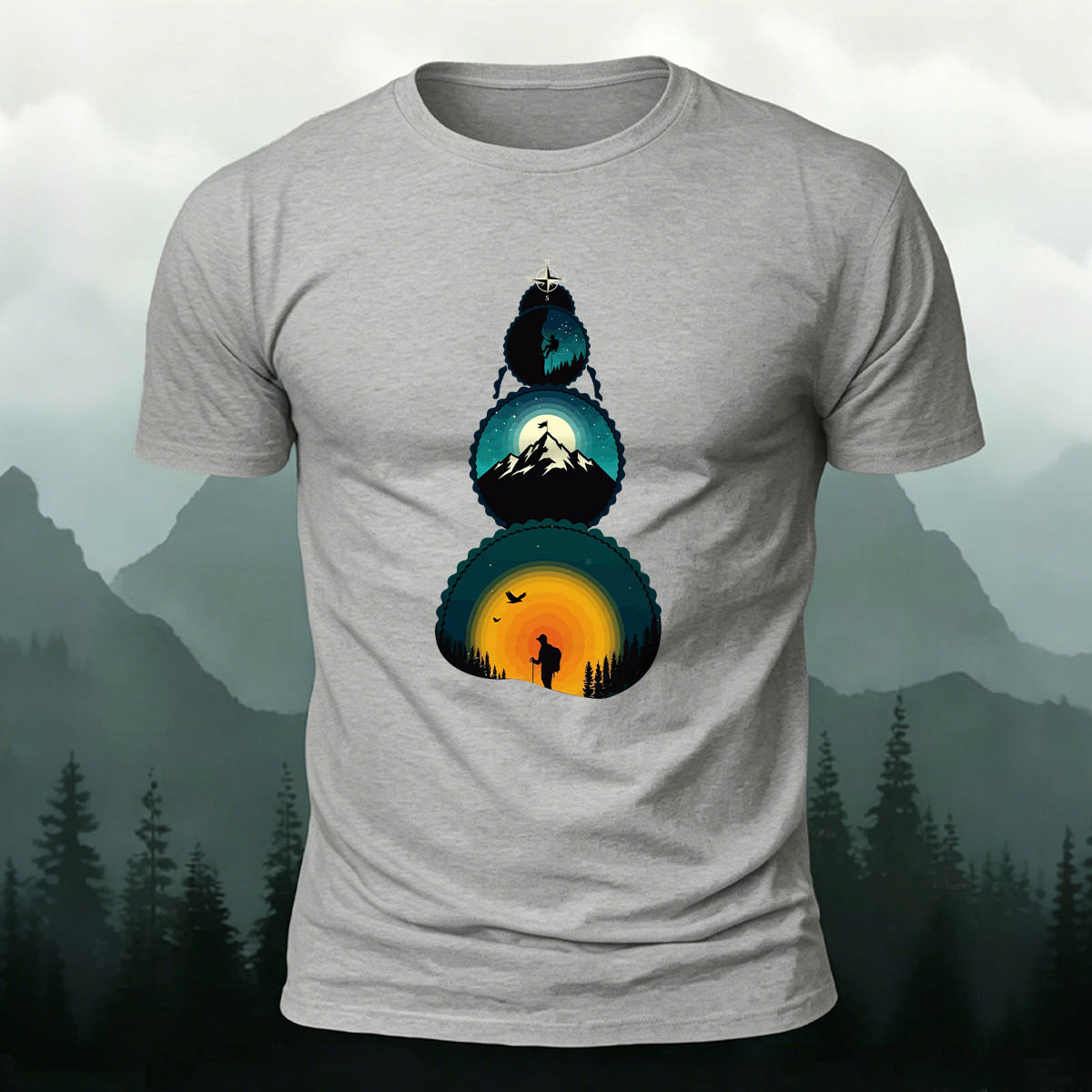 Art of the Snow-Capped Peaks Printed Casual Cotton Tee