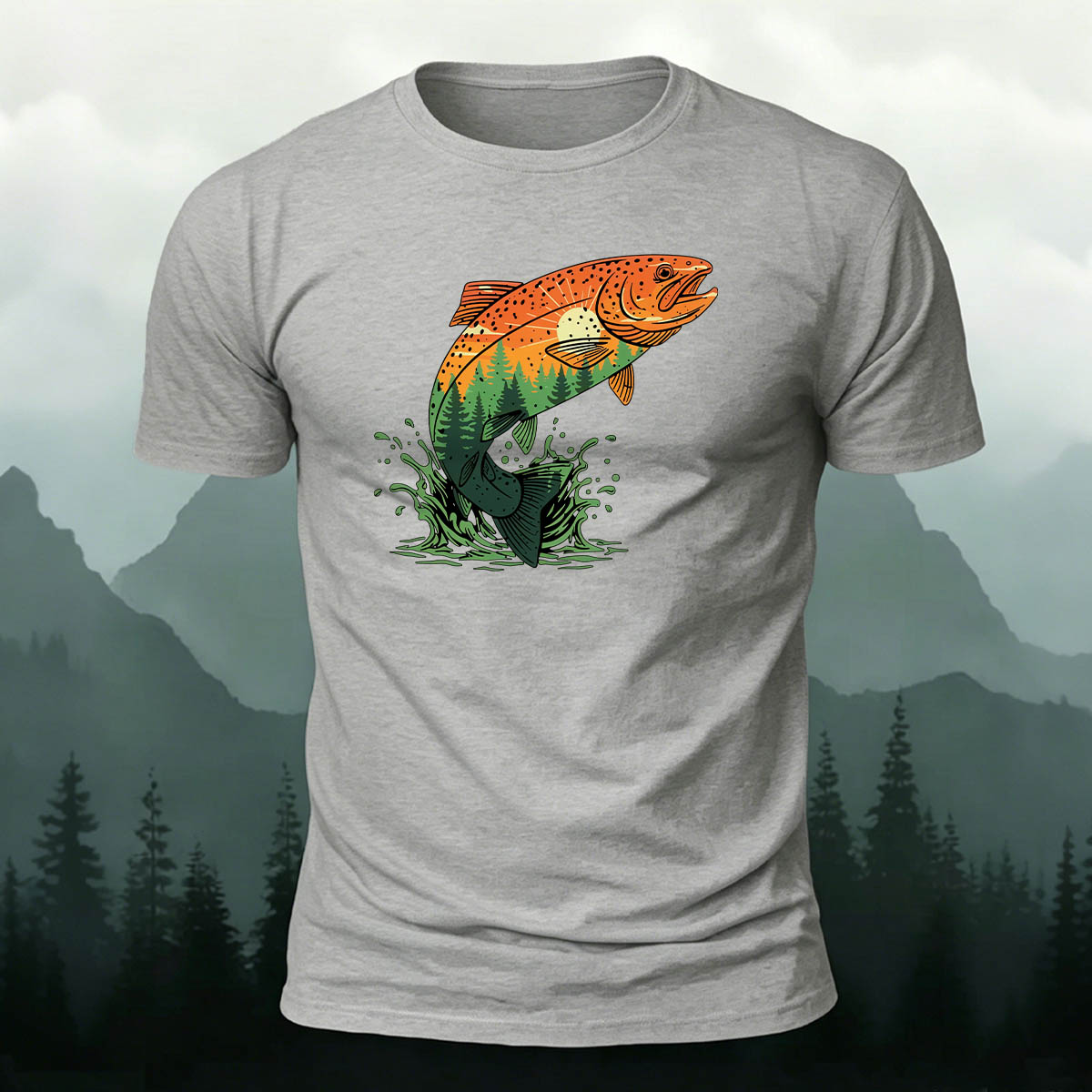 Trout Natural Print Casual Skin-Friendly T-Shirt