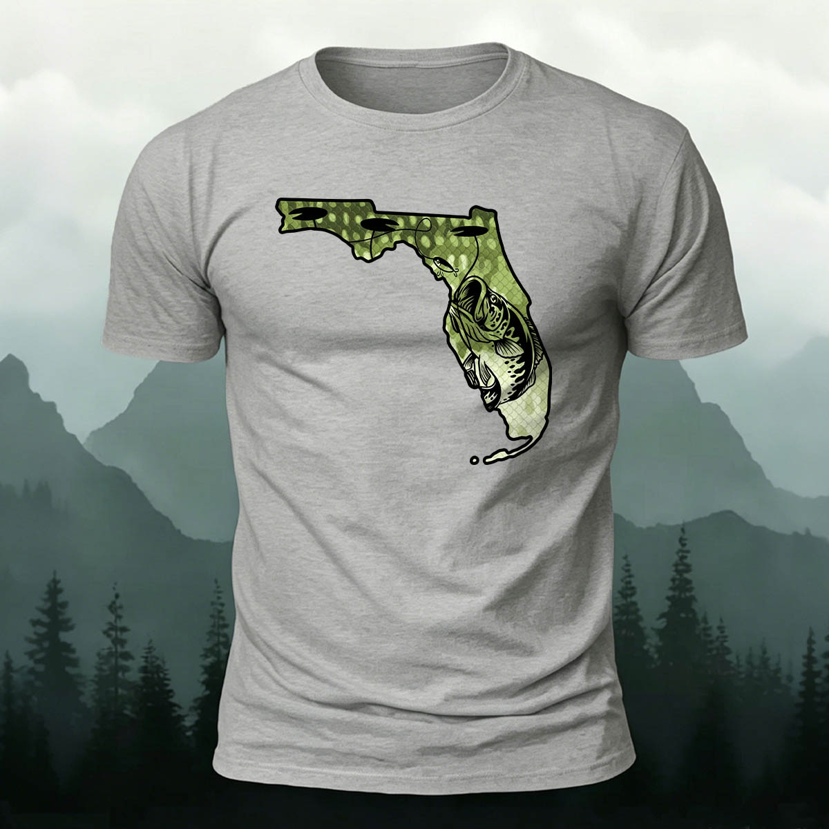 Big Catch Black Bass Print Casual Cotton T-Shirt