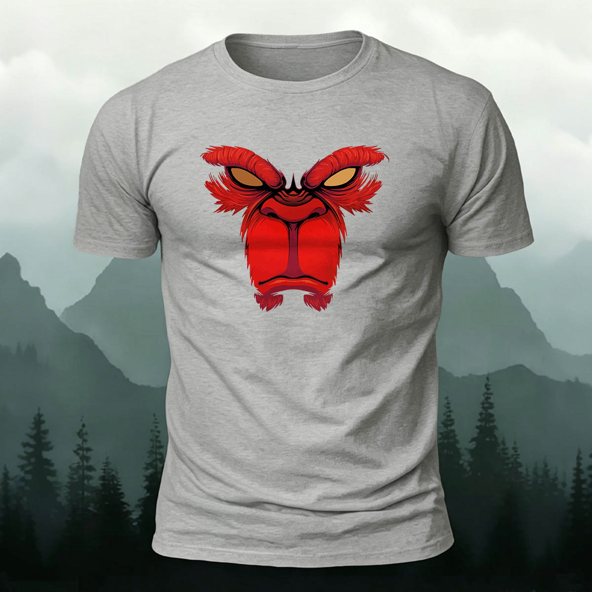 Red Angry Monkey Print 100% Cotton Crew Neck T-Shirt
