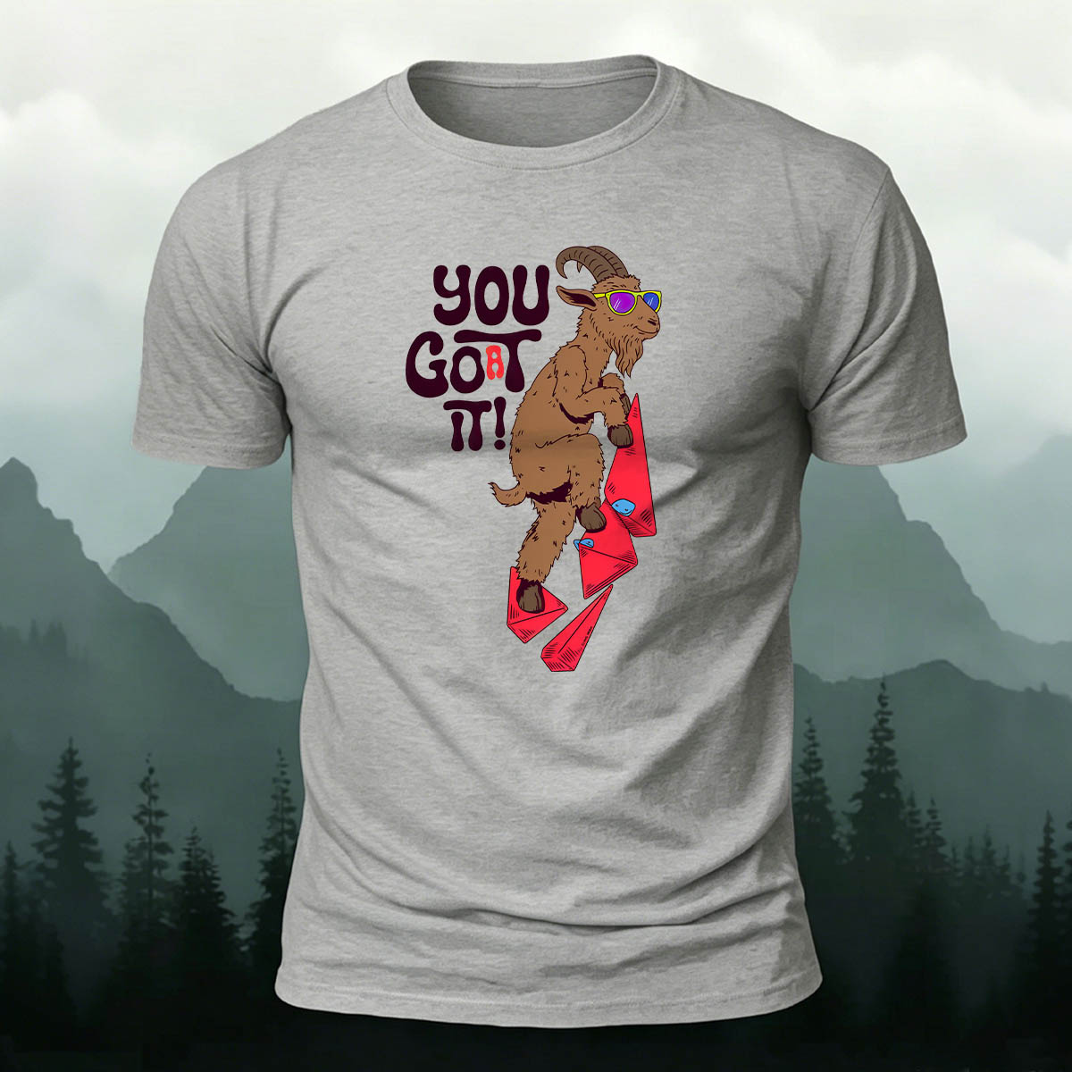 Rock-Climbing Goat Print Outdoor Cotton T-Shirt