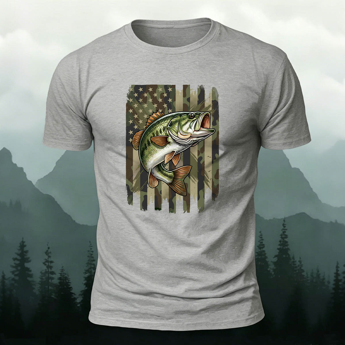 Black Bass Print Casual Versatile Cotton T-Shirt