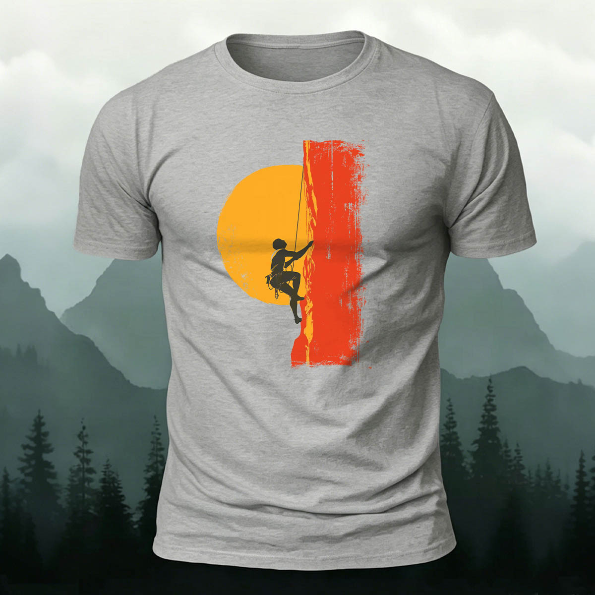 Red Sun Adventure Mountain Print Cotton T-Shirt
