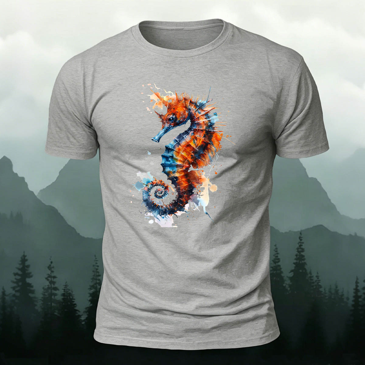 Seahorse Painted Retro Casual 100% Cotton Tee