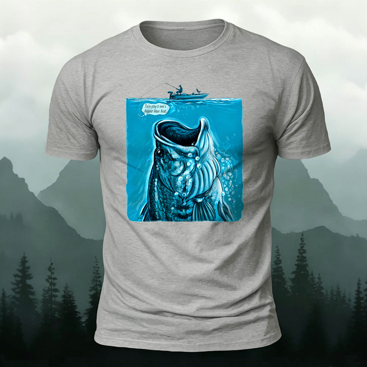 Black Bass Blue Print Casual Versatile Cotton T-Shirt