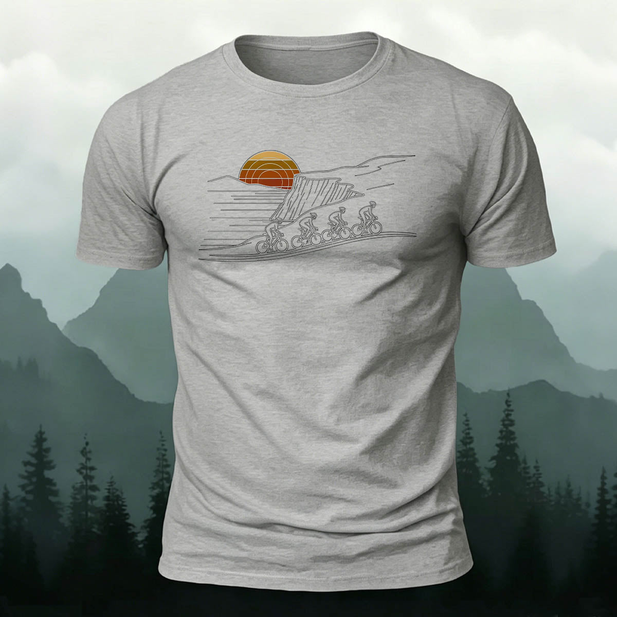 Premium Cotton Mountain Biking Illustration Casual Tee