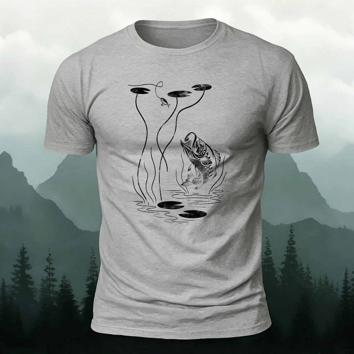 Fishing Print Natural Casual 100% Cotton T-Shirt