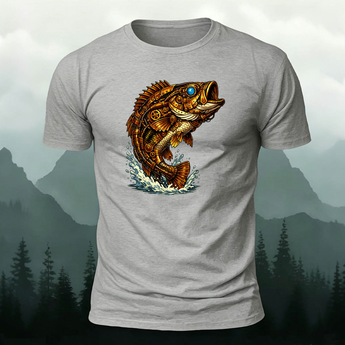 Mechanical Bass Print Outdoor Skin-Friendly T-Shirt