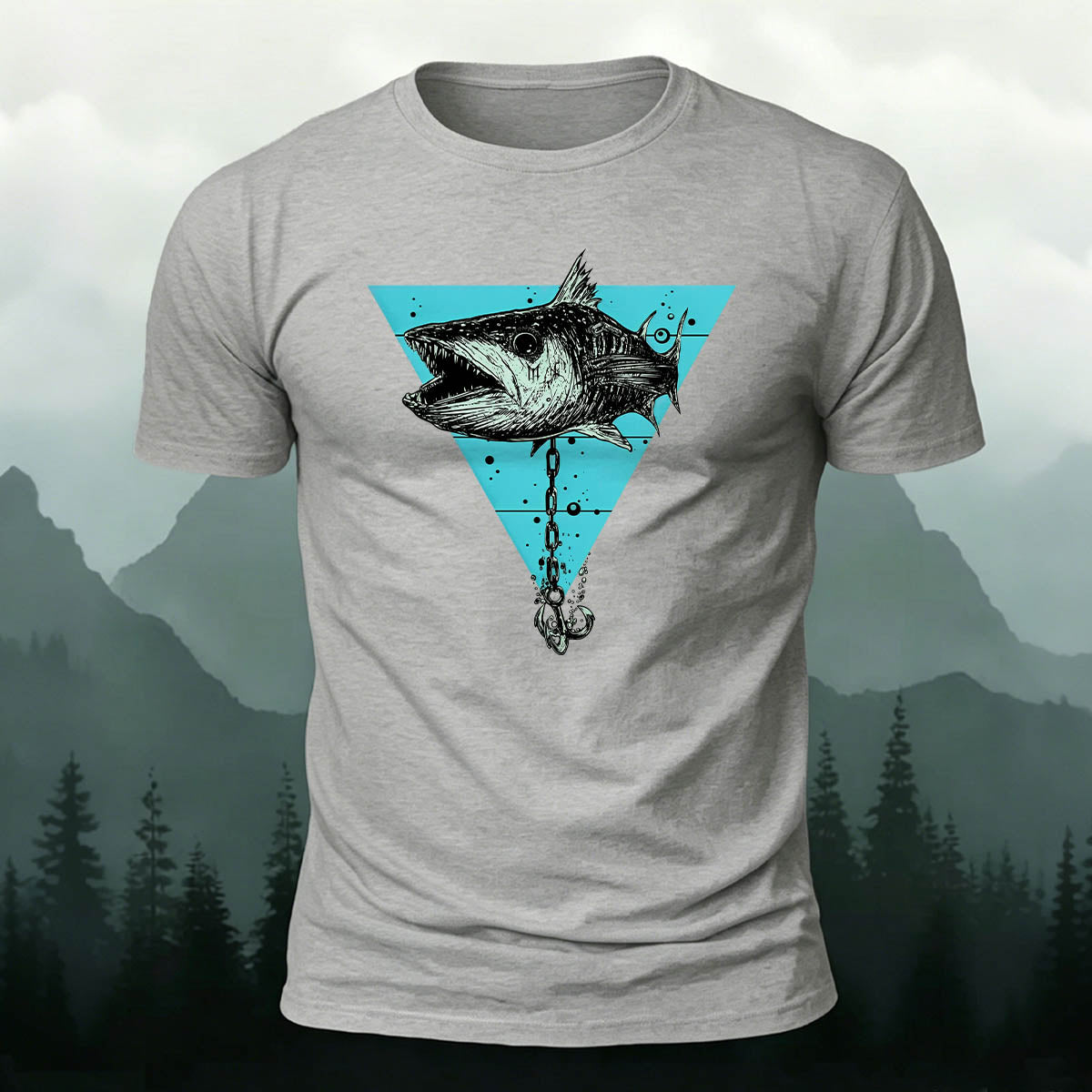 Vintage Fishing Chain Print 100% Cotton T-Shirt