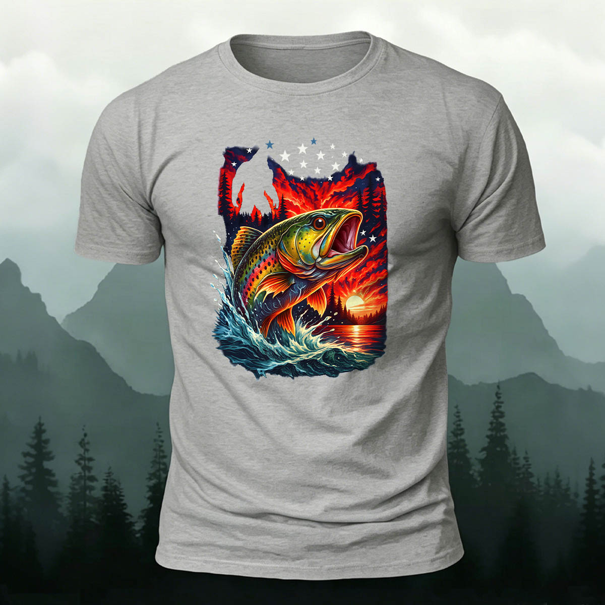 Trout Dusk Print Casual 100% Cotton T-Shirt