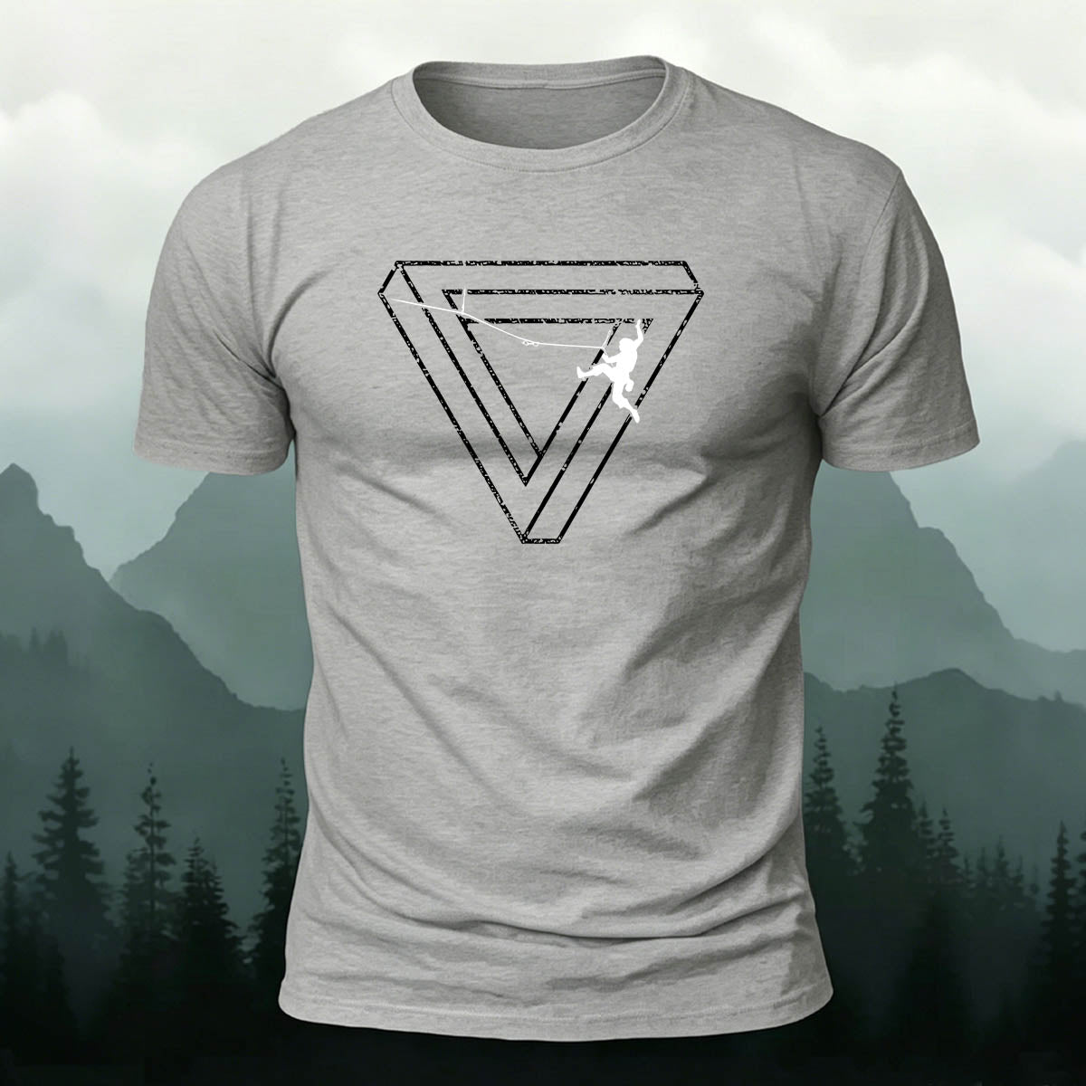 Hiking-Inspired Geometric Print Cotton T-Shirt