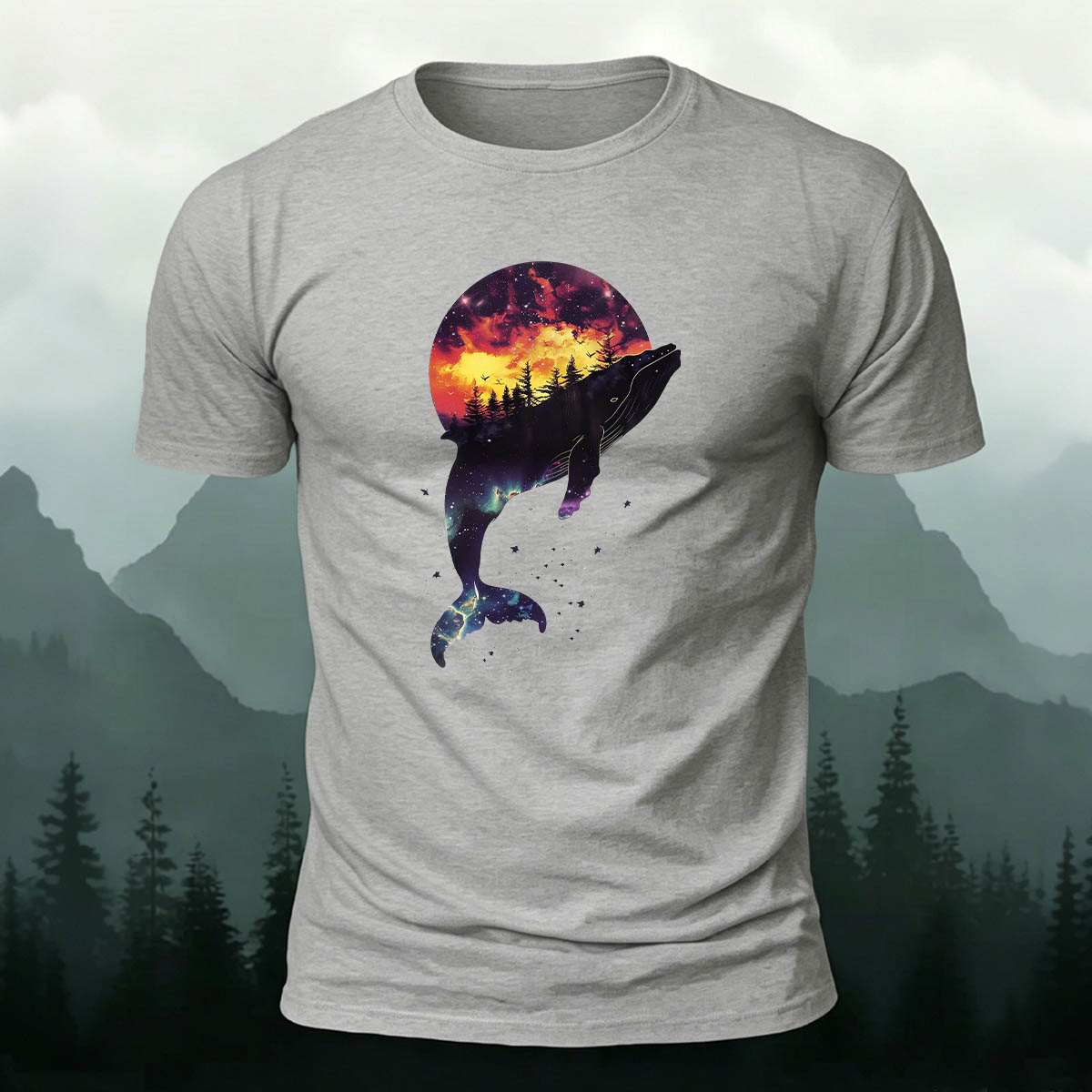 Whale Outdoor Scenic Print Casual Breathable T-Shirt
