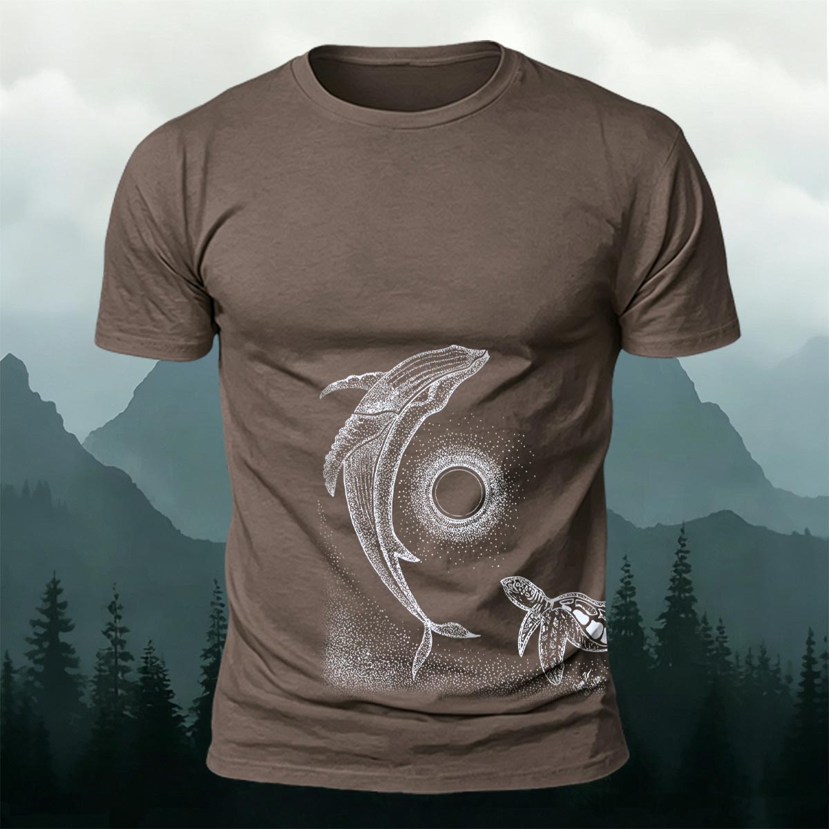 Star Ring Whale Print Casual Cotton T-Shirt