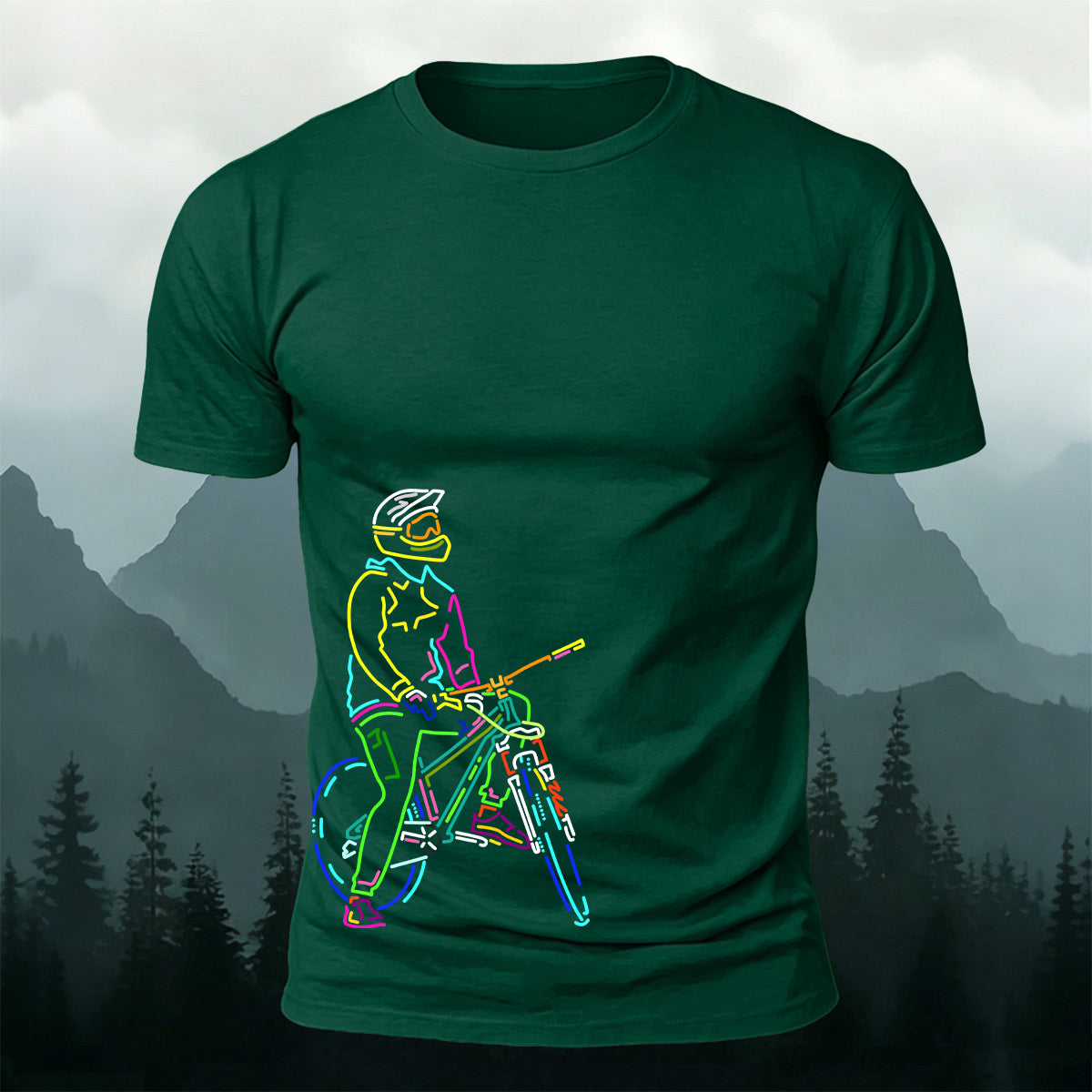 Colorful Lines Cycling Series Printed Cotton T-Shirt