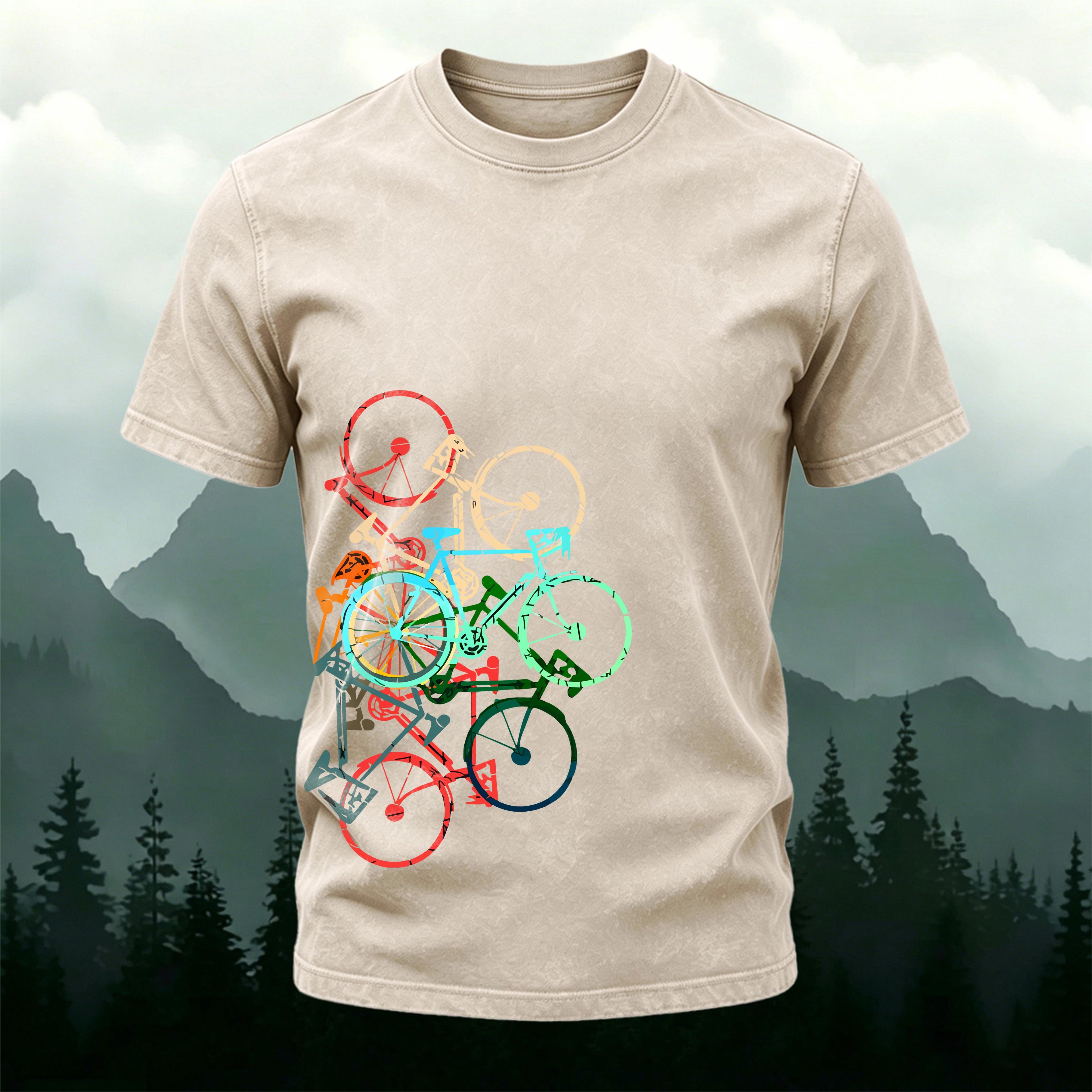 Colorful Bicycle Print Cycling Enthusiast T-Shirt