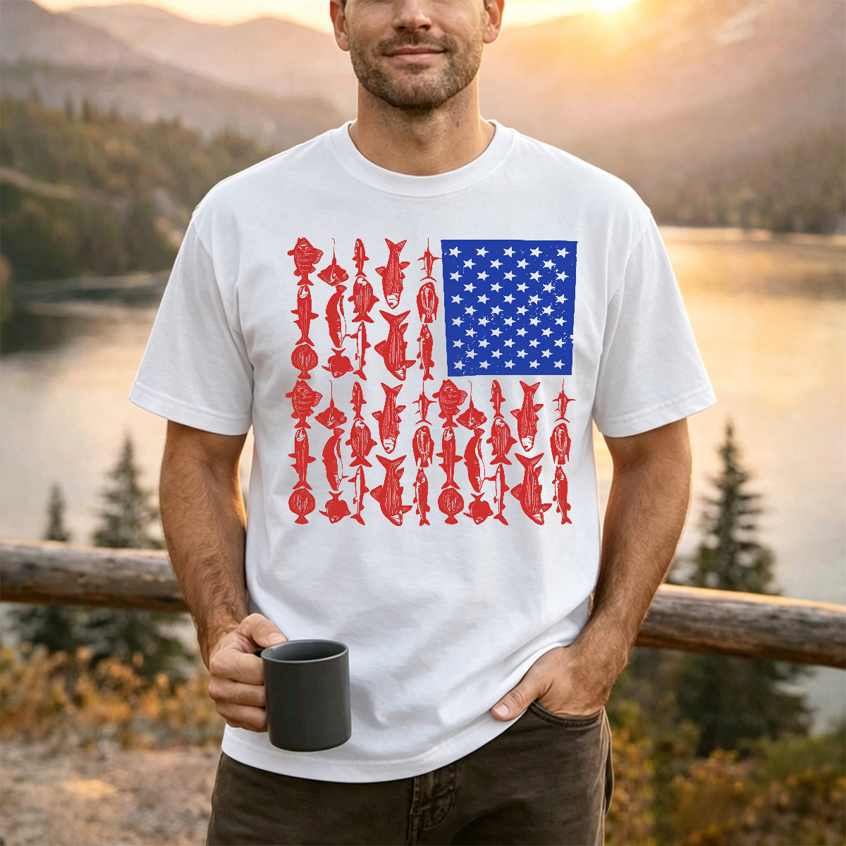Fishes Pattern Soft-touch Feel Casual T-shirt