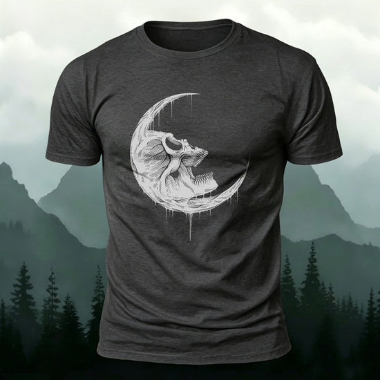Skull Moon Graphic Trend Premium Cotton T-Shirt Dark Grey