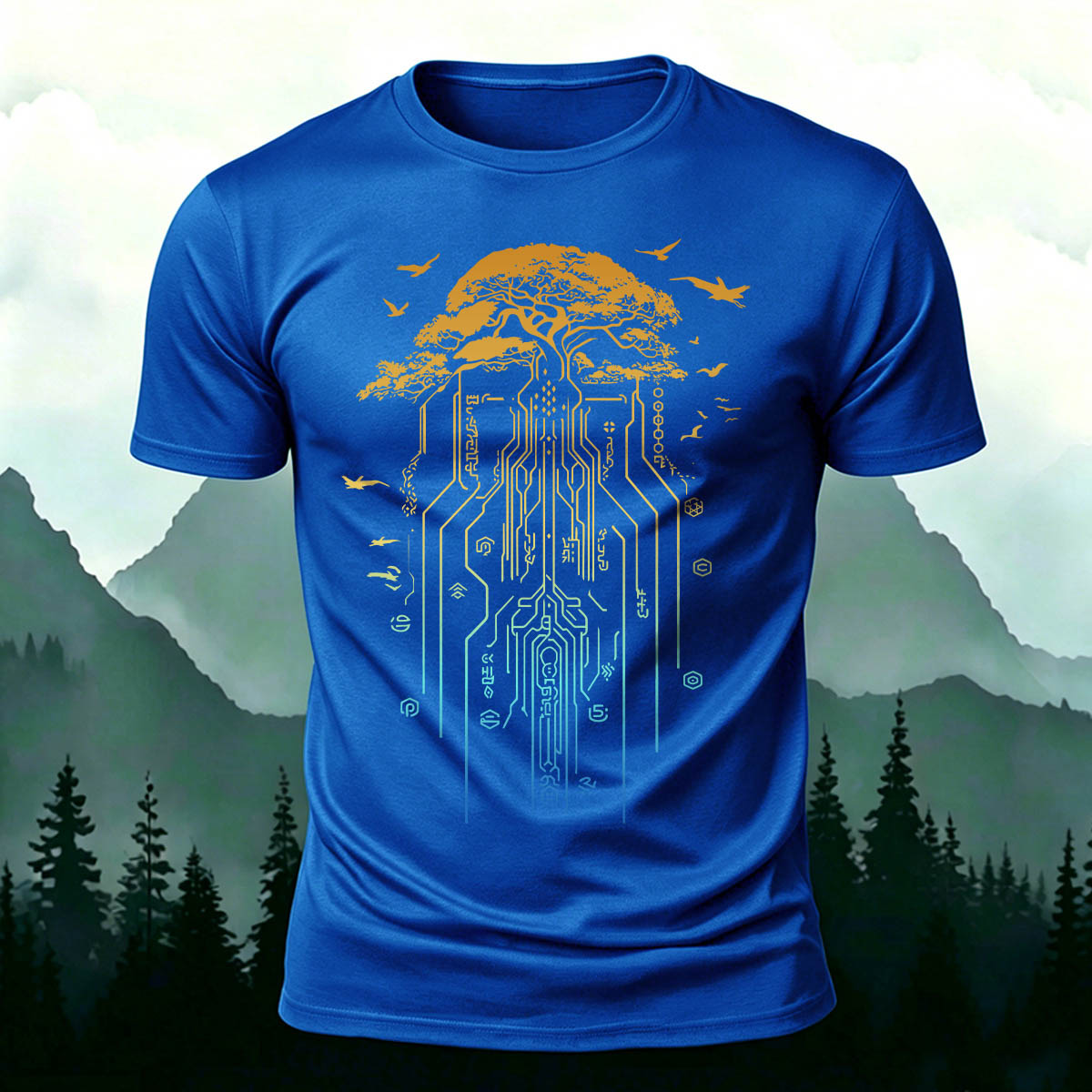 Line Tree Root Casual Skin-Friendly T-Shirt