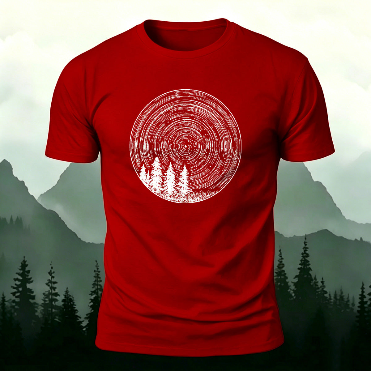 Circular Pattern Print Minimalist Breathable Material T-shirt Red