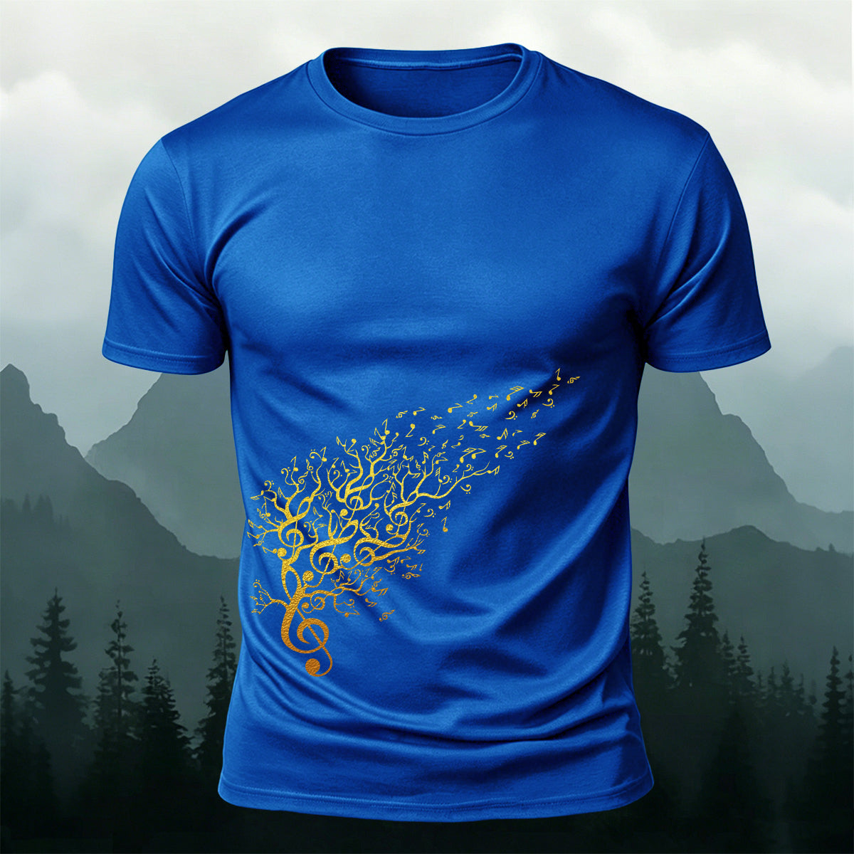 Flowing Musical Note Print Cotton Casual T-Shirt